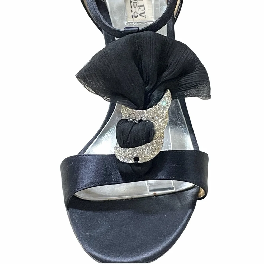 Badgley Mischka Women 10 Heels Open Toe Satin Rhinestone Stiletto Platform Black - Picture 3 of 16